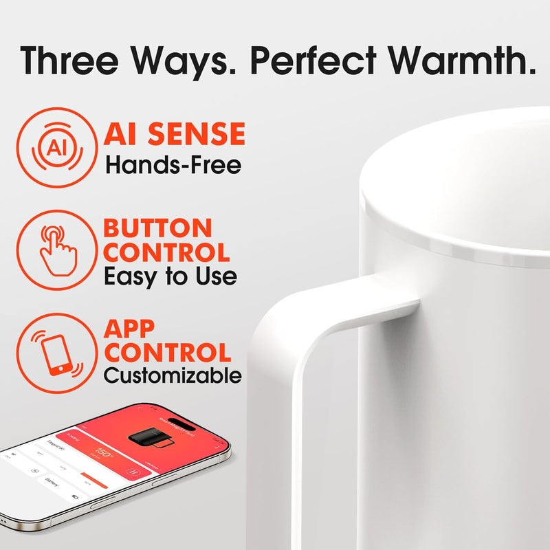 vsitoo S3 Plus 14oz Heated Coffee Mug - Temperature Control Smart Mug with Mug Warmer, Auto-Sensing AI Heats Drinks to 120-150°F Hands-Free.Ideal for Home/Office/Gifts，White - Image 4